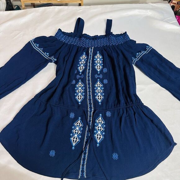 Neiman Marcus Embroidery Floral Peasant Cottagecore Boho Blue SZ M Long Sleeve - Picture 7 of 10